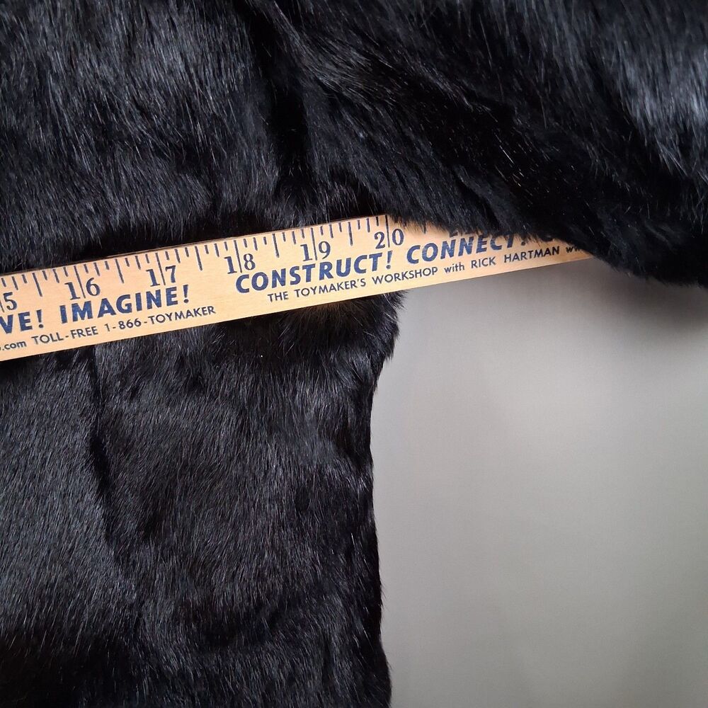 Vtg Phase Two Black Fur Jacket Leather Trim Sz M Mob Wife Coat 90s Goth Y2K Lux - Picture 6 of 12